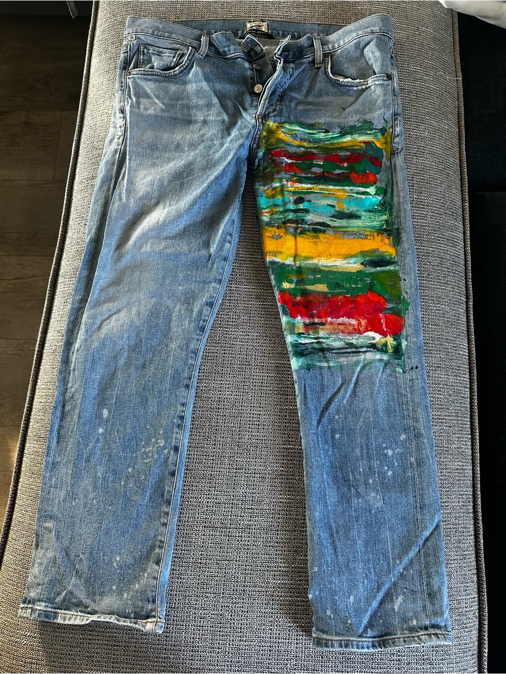 Citizen of humanity Men's Paint-Detail Light Blue Denim Jeans